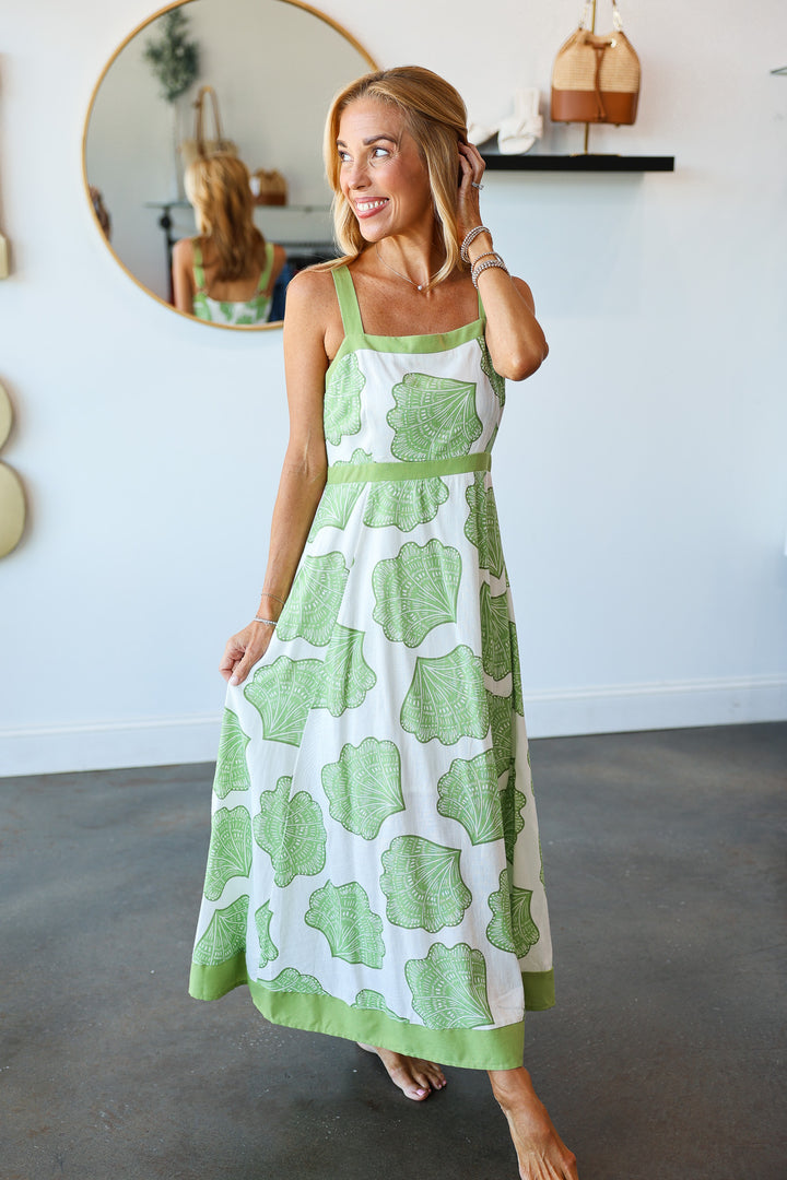 Printed Midi Dress - Matcha