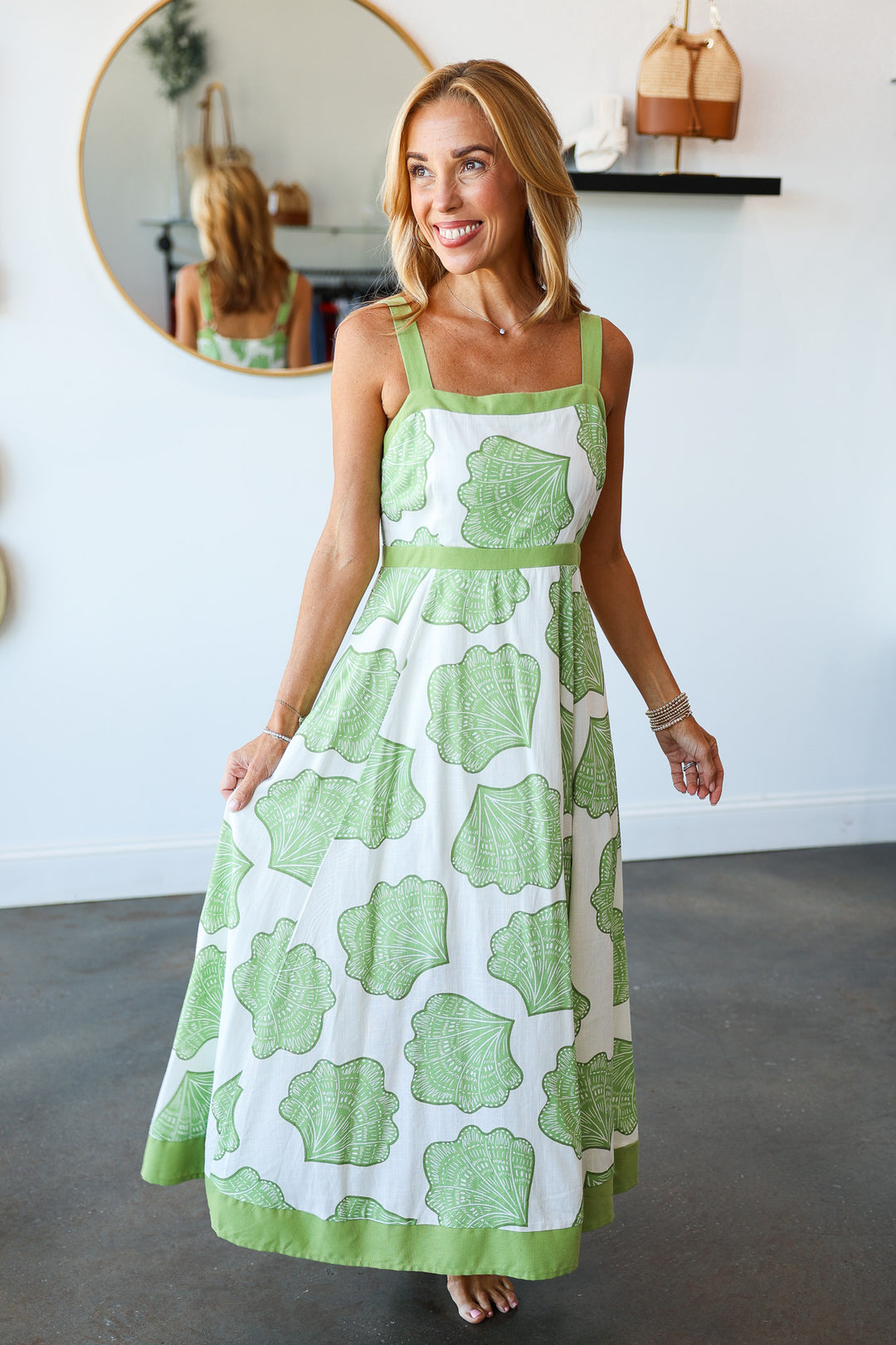 Printed Midi Dress - Matcha