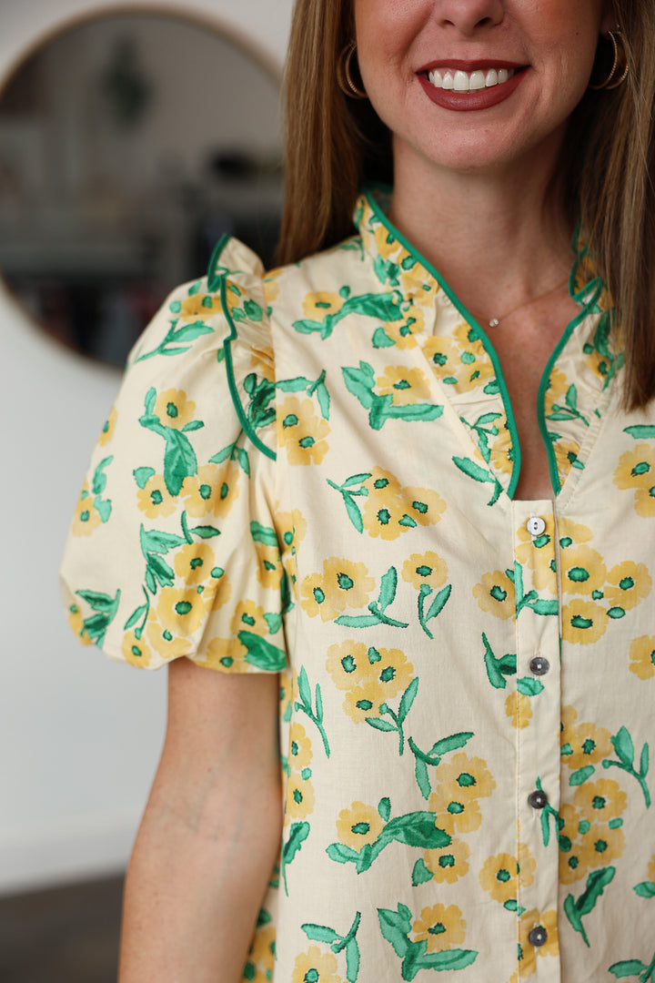 Ruffle Detail Sunflower Top - Yellow