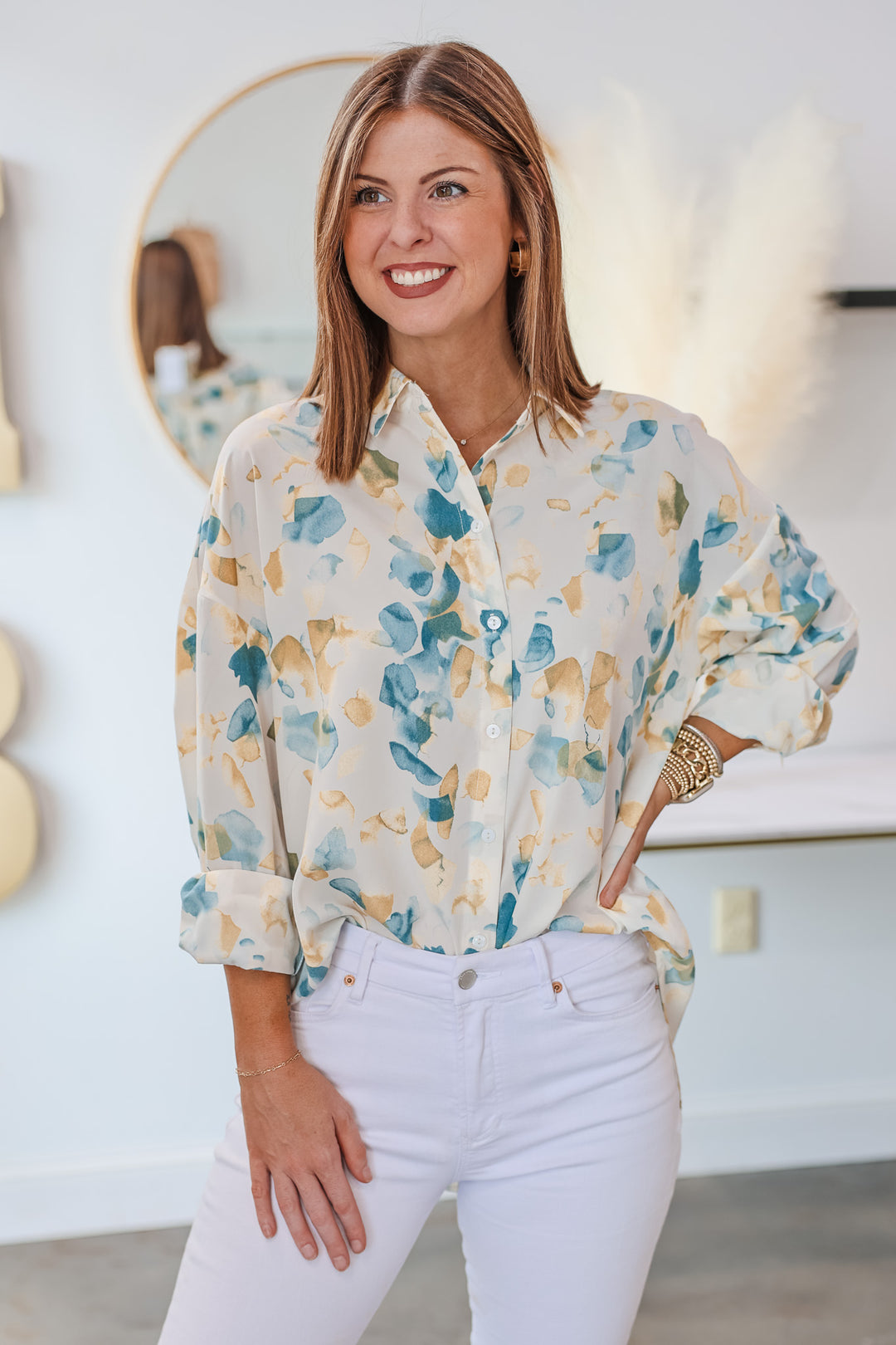 Printed Relaxed Button Down - Green Multi