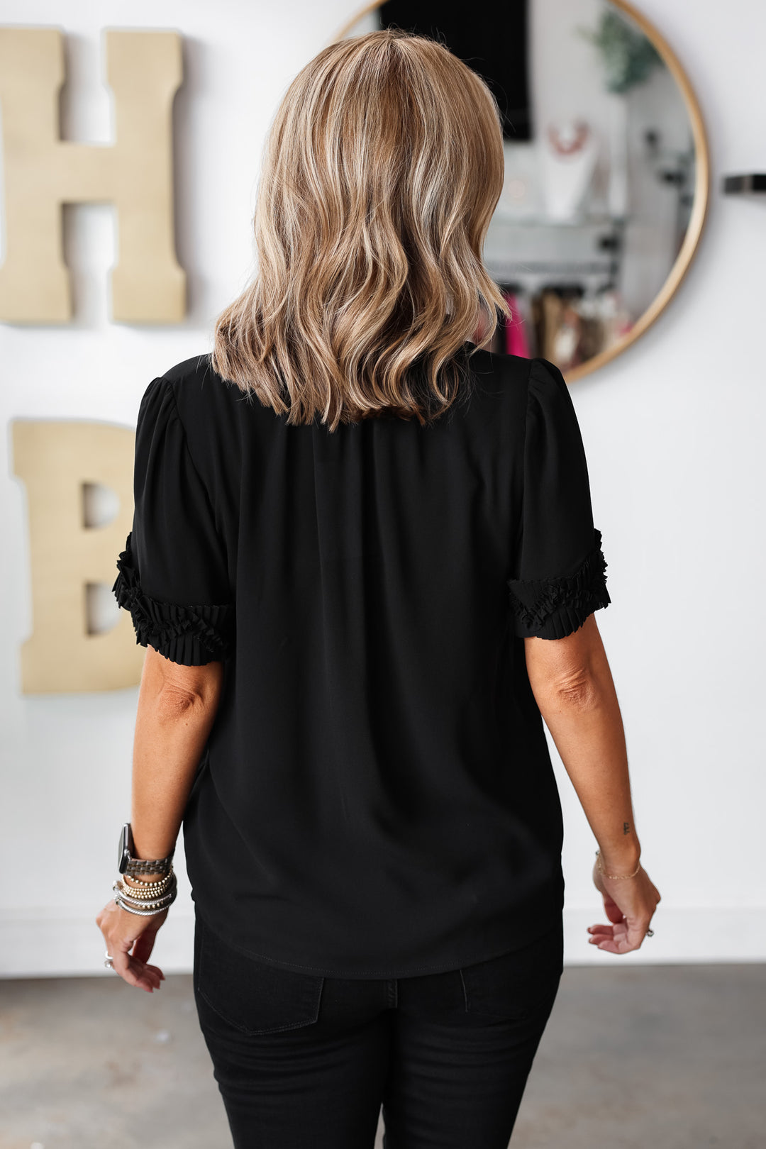 Ruffle Trim Top - Black