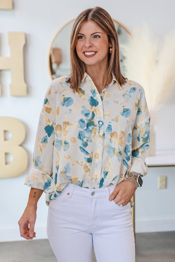 Printed Relaxed Button Down - Green Multi