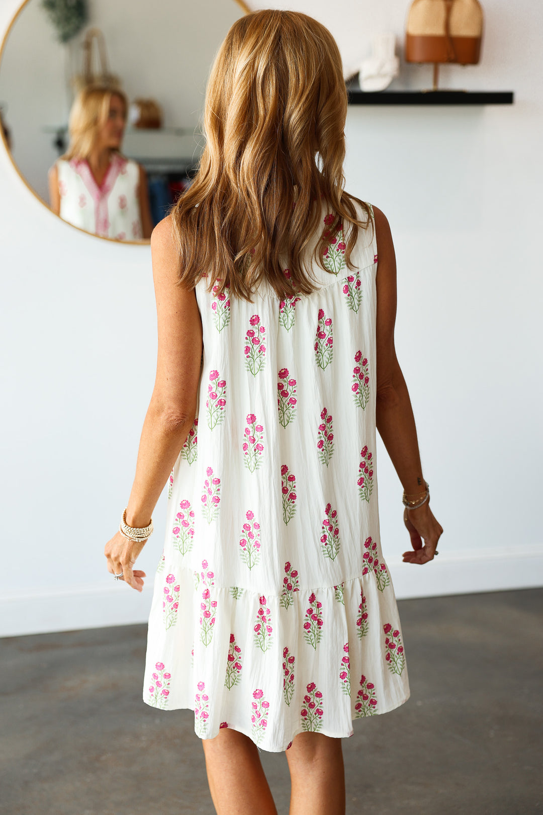 Embroidered Trim Floral Dress - Pink