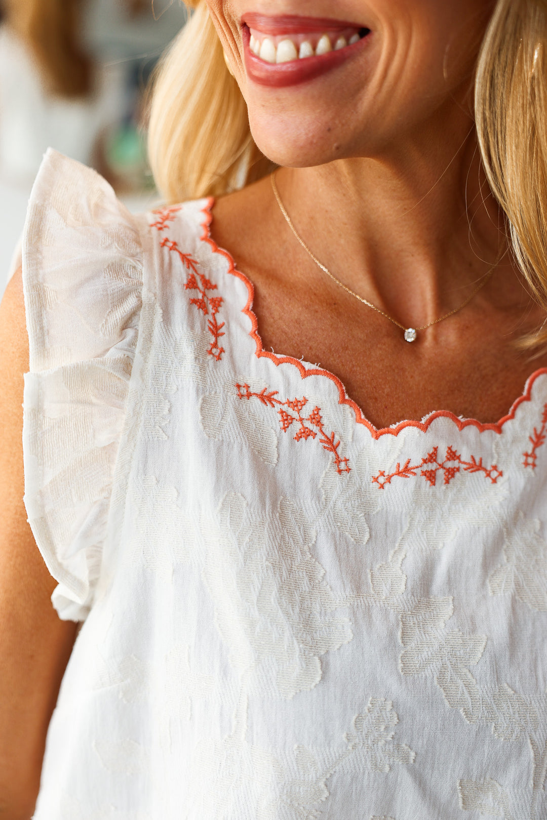 Embroidered Detail Top - Cream