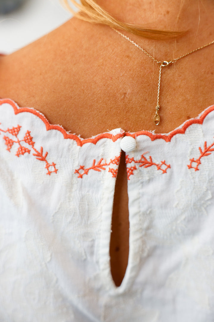Embroidered Detail Top - Cream
