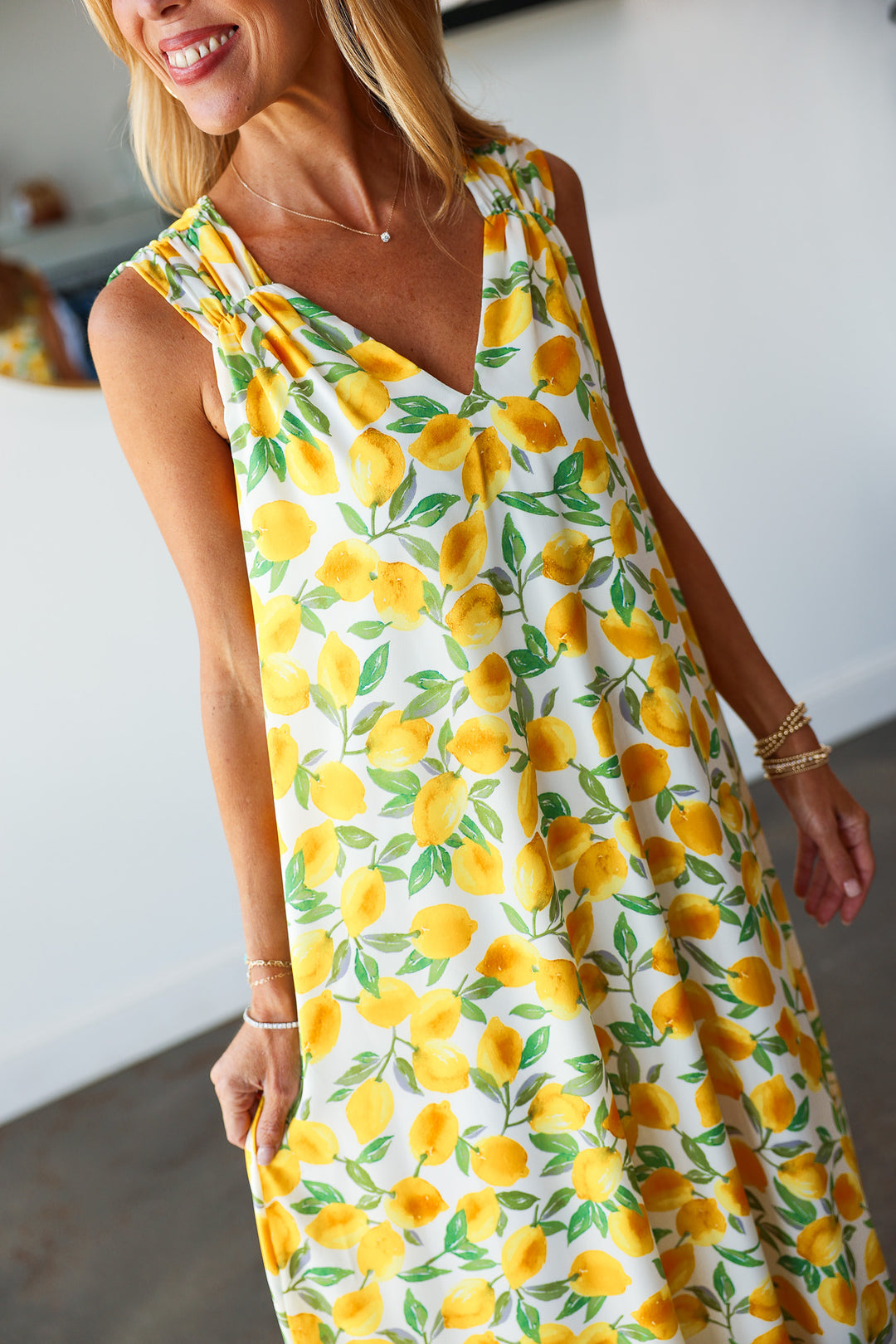 Ruched Strap Maxi Dress - Limoncello