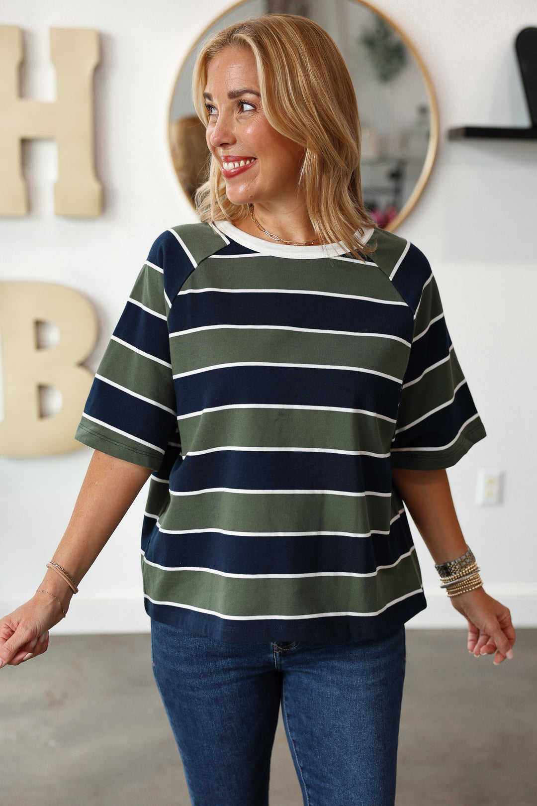 Rugby Style Top - Olive/Navy