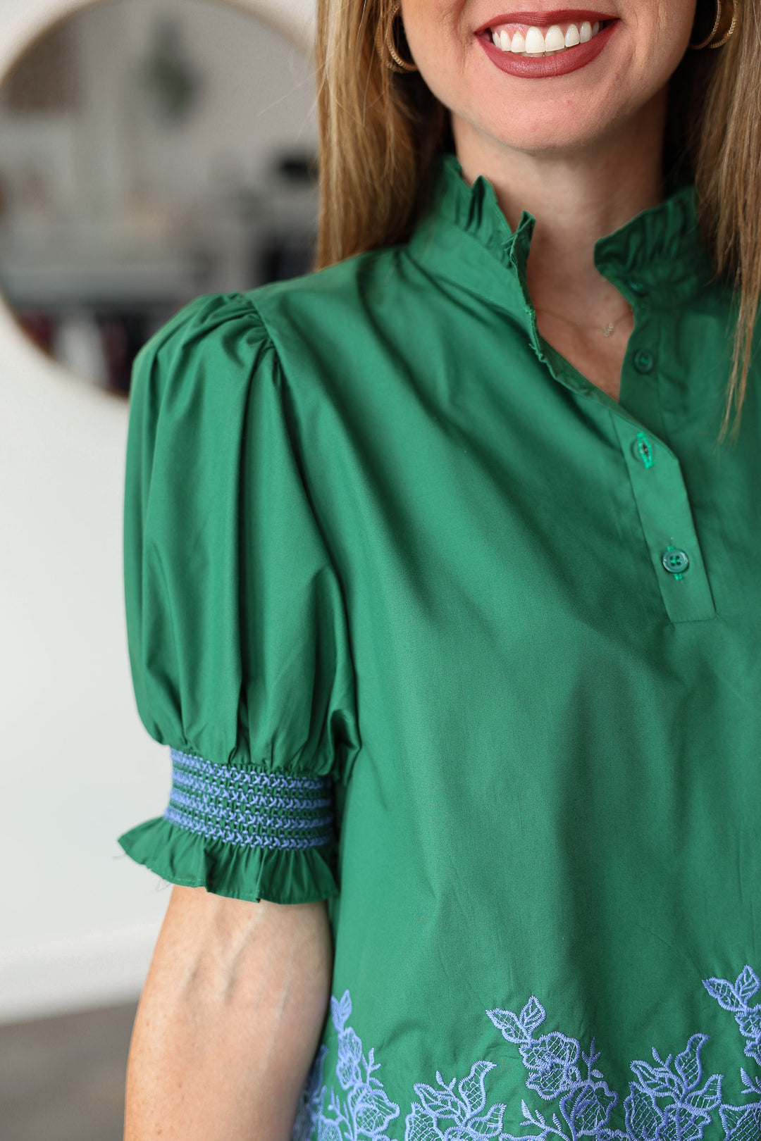 Embroidered Trim Top - Green