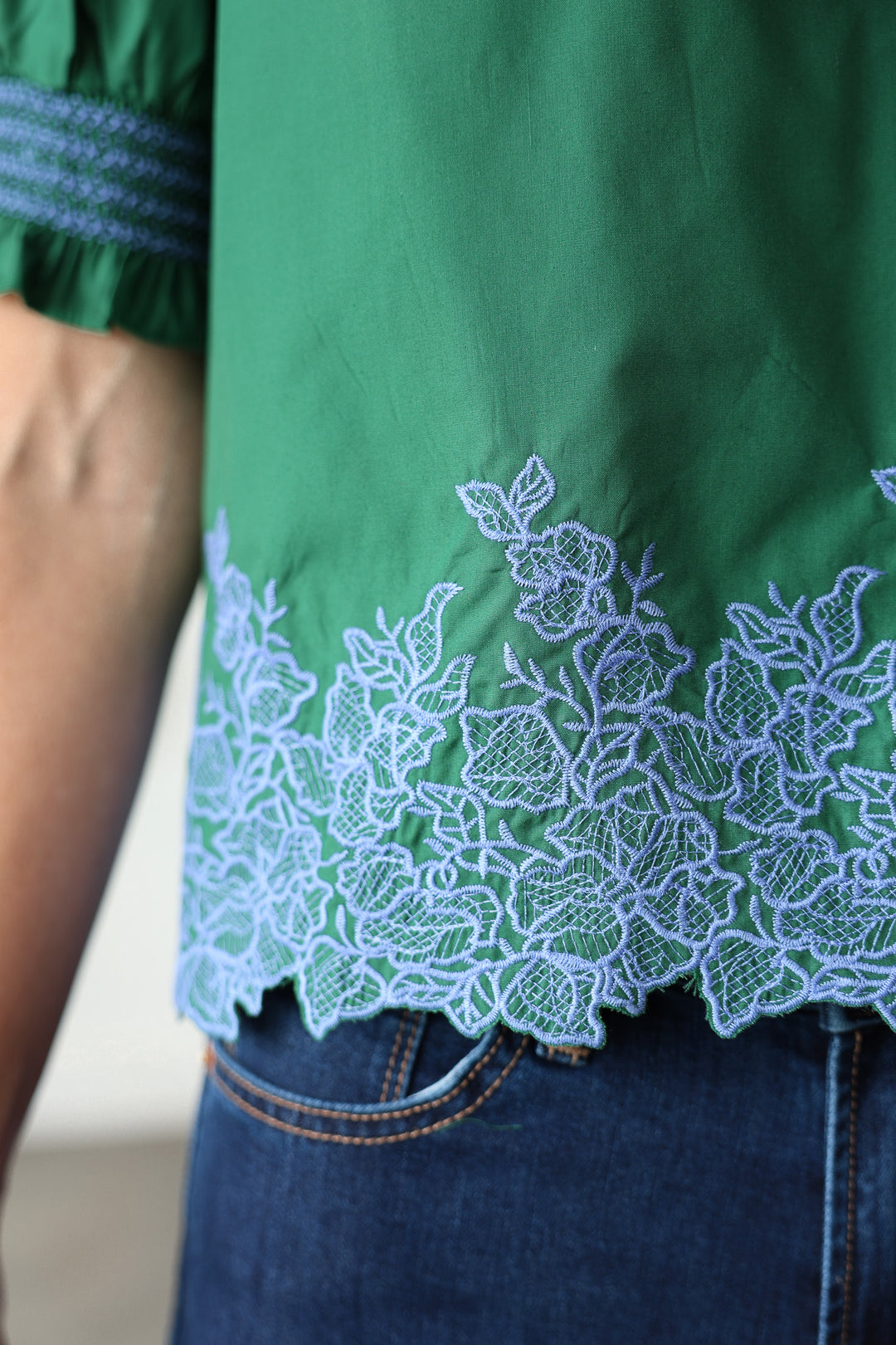Embroidered Trim Top - Green