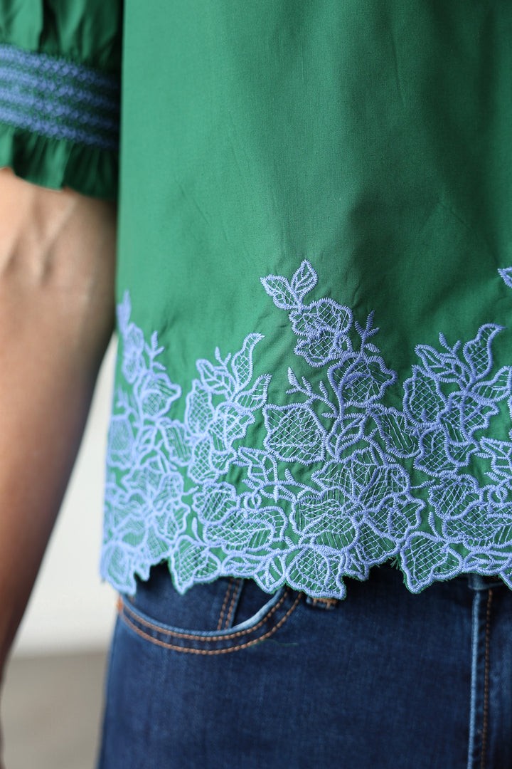 Embroidered Trim Top - Green