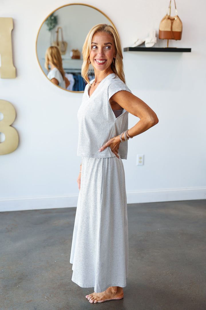 Striped Top + Skirt Set - Off White/Black