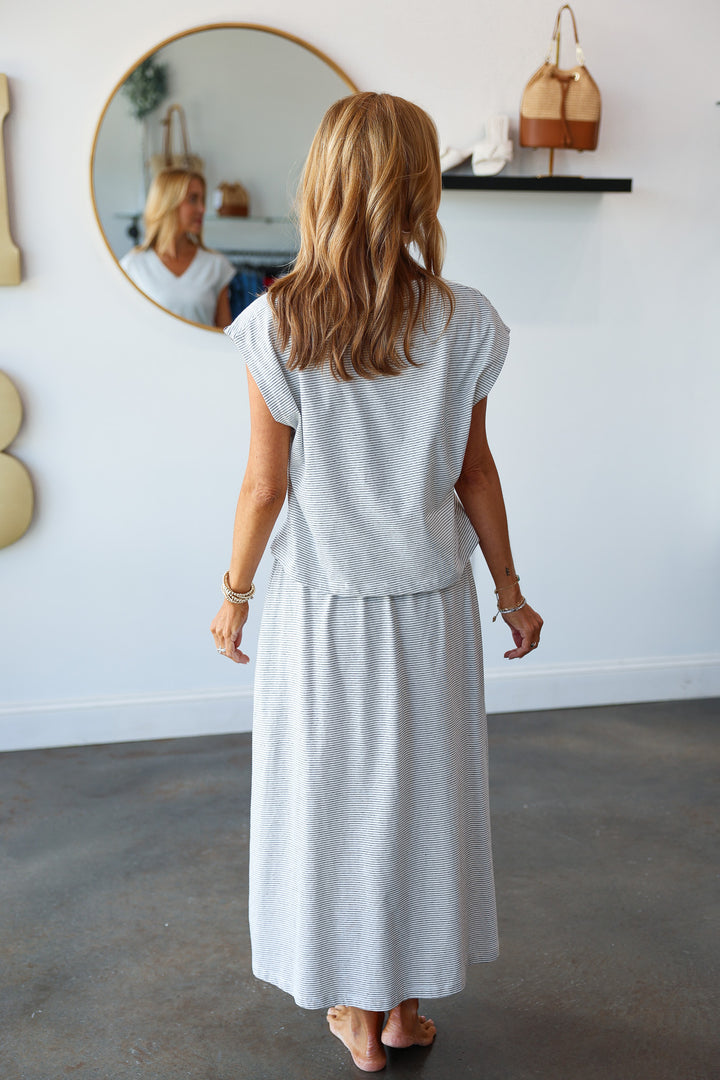 Striped Top + Skirt Set - Off White/Black