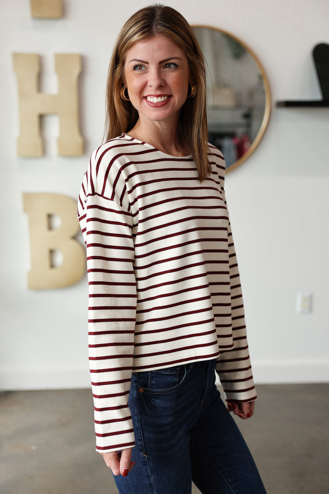 Stripe Knit Top - Wine
