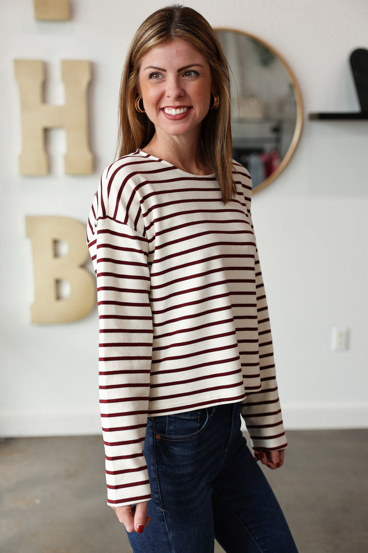 Stripe Knit Top - Wine