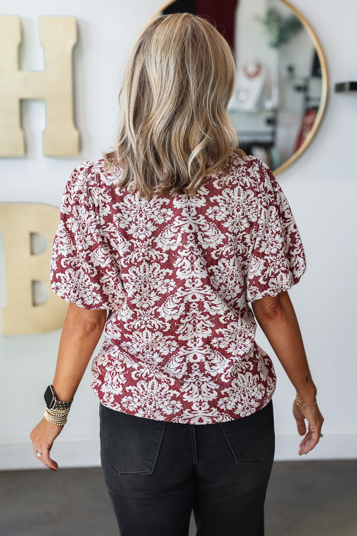 Textured Printed Top - Red