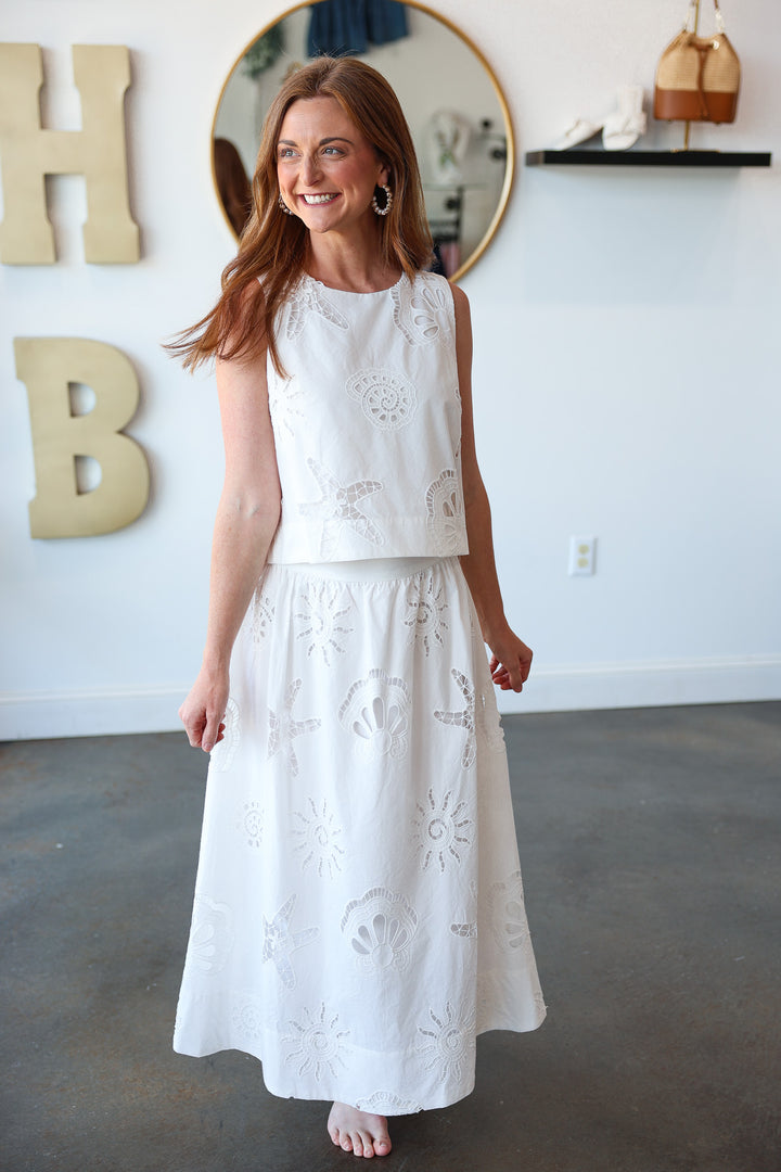 Embroidered Midi Skirt - White