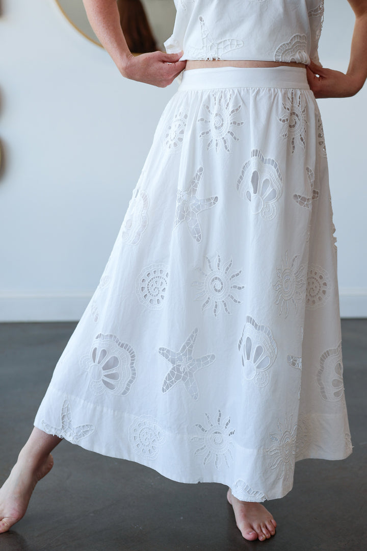 Embroidered Midi Skirt - White