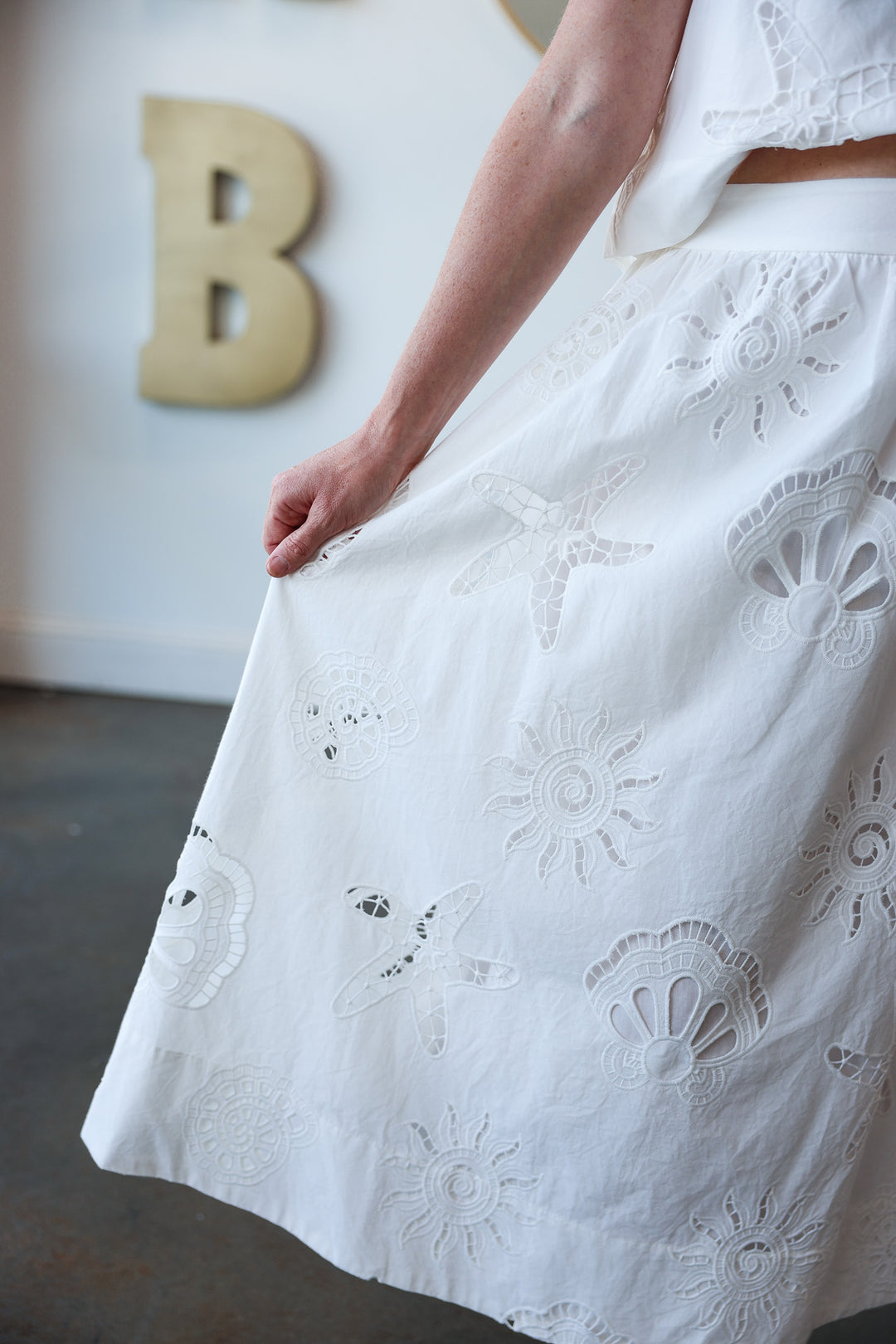 Embroidered Midi Skirt - White