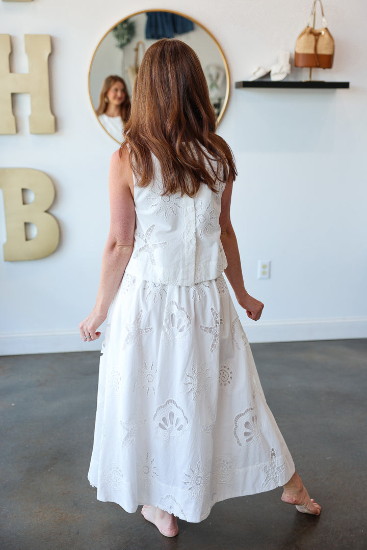 Embroidered Midi Skirt - White
