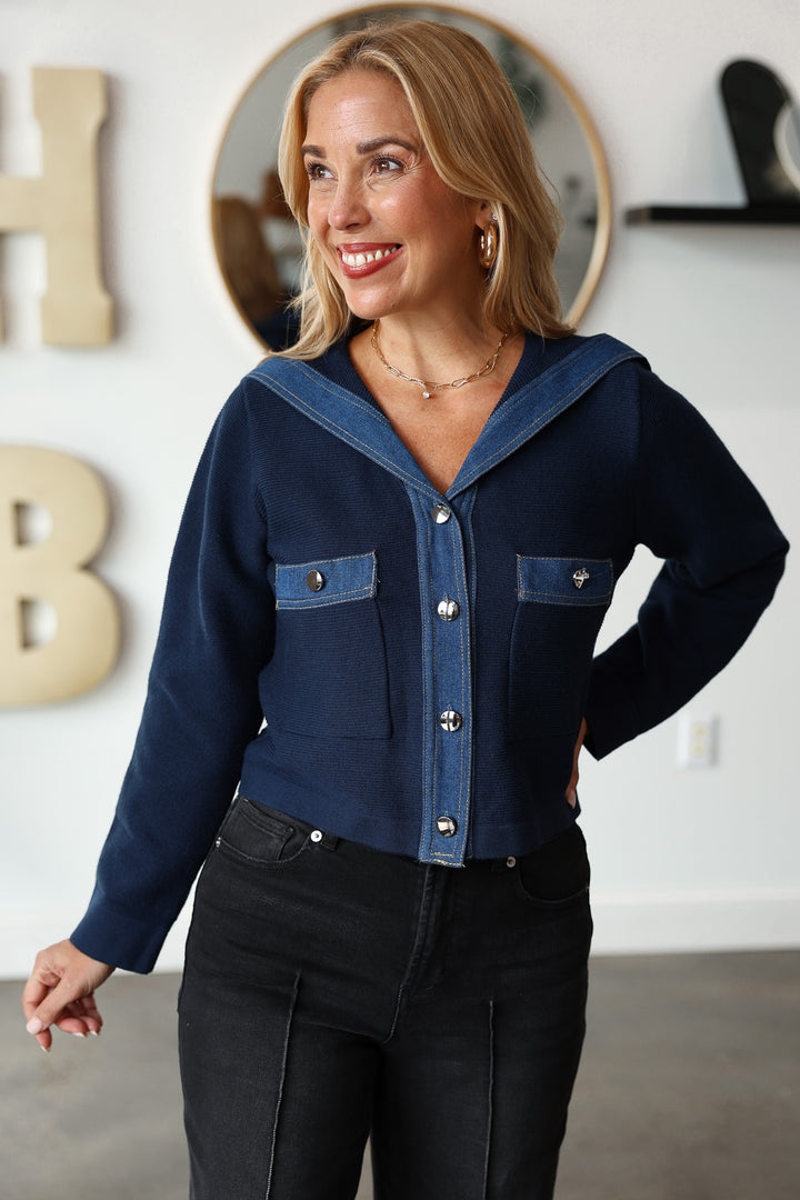Contrast Denim Jacket - Navy