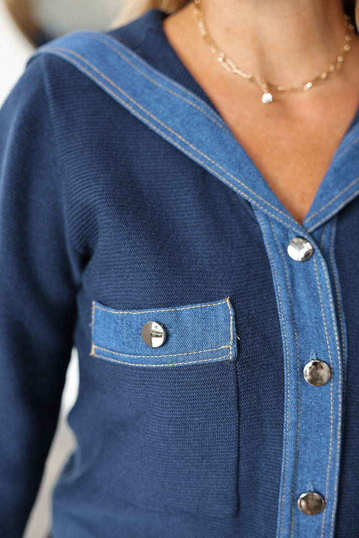 Contrast Denim Jacket - Navy