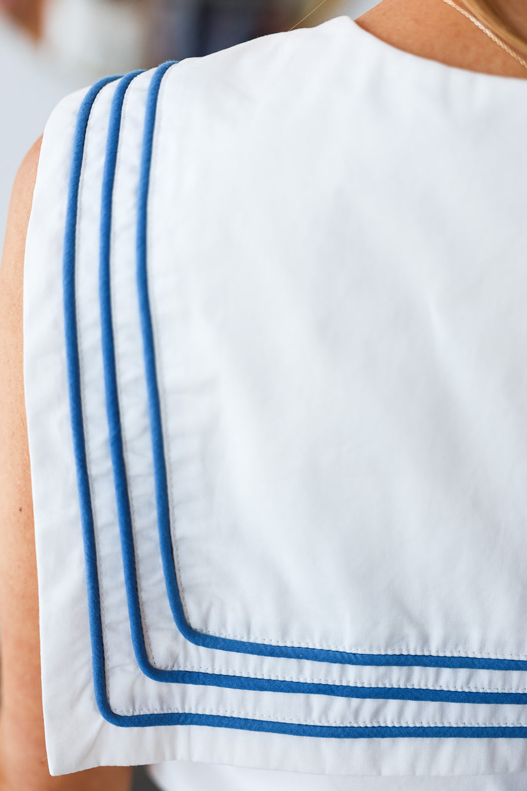 Button Front Sailor Top - White
