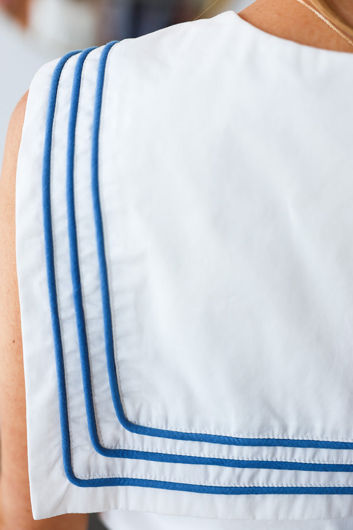Button Front Sailor Top - White