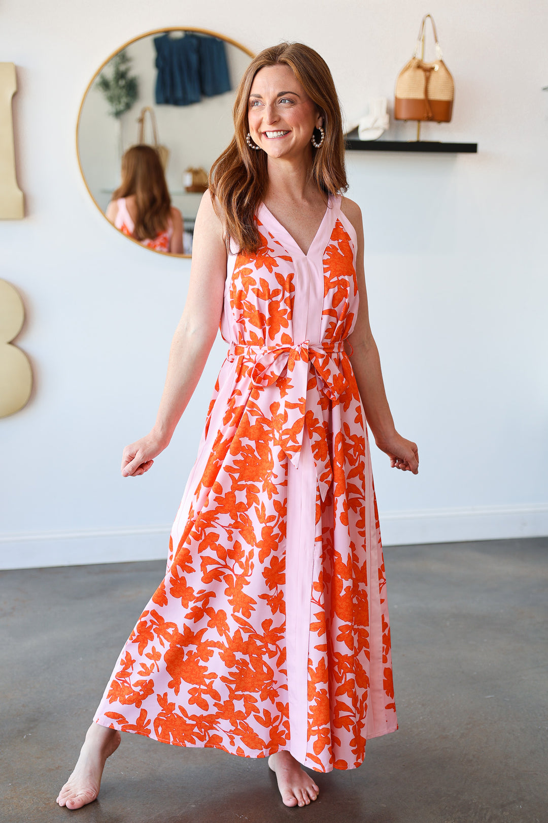Floral Maxi Dress - Tangerine