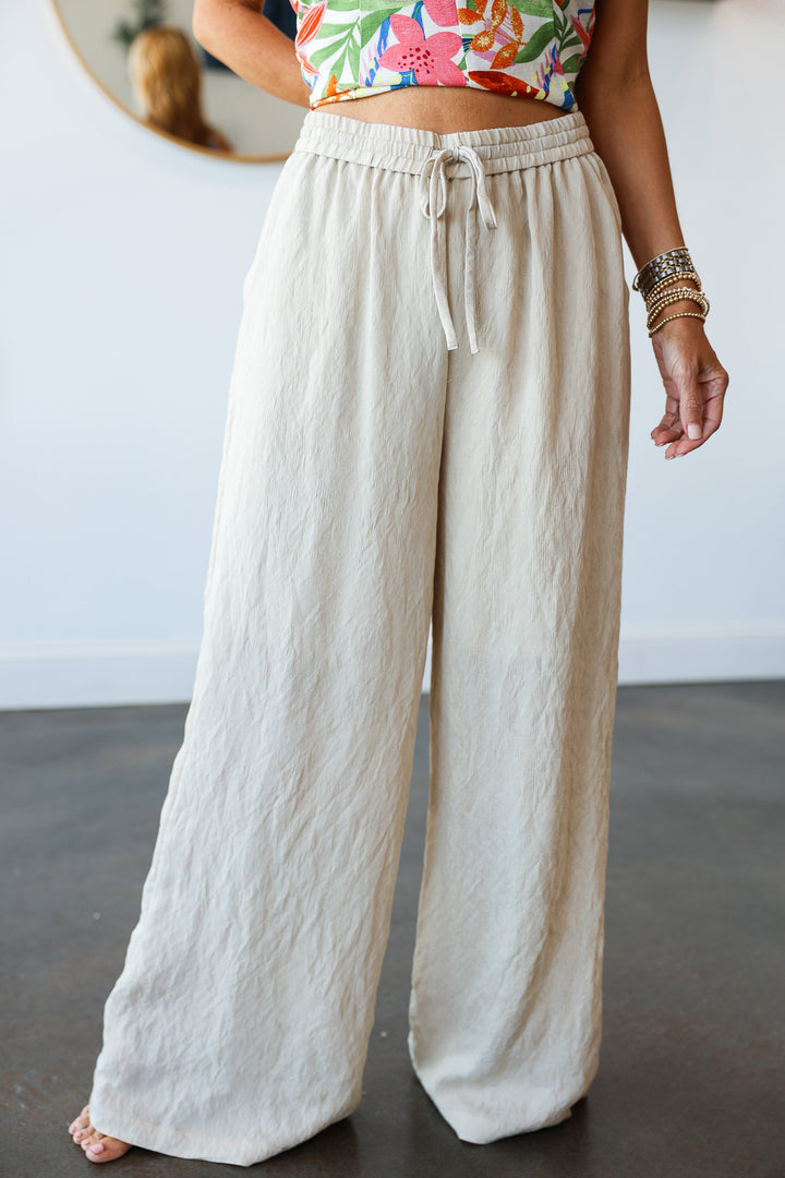 Elastic Waist Pants - Natural