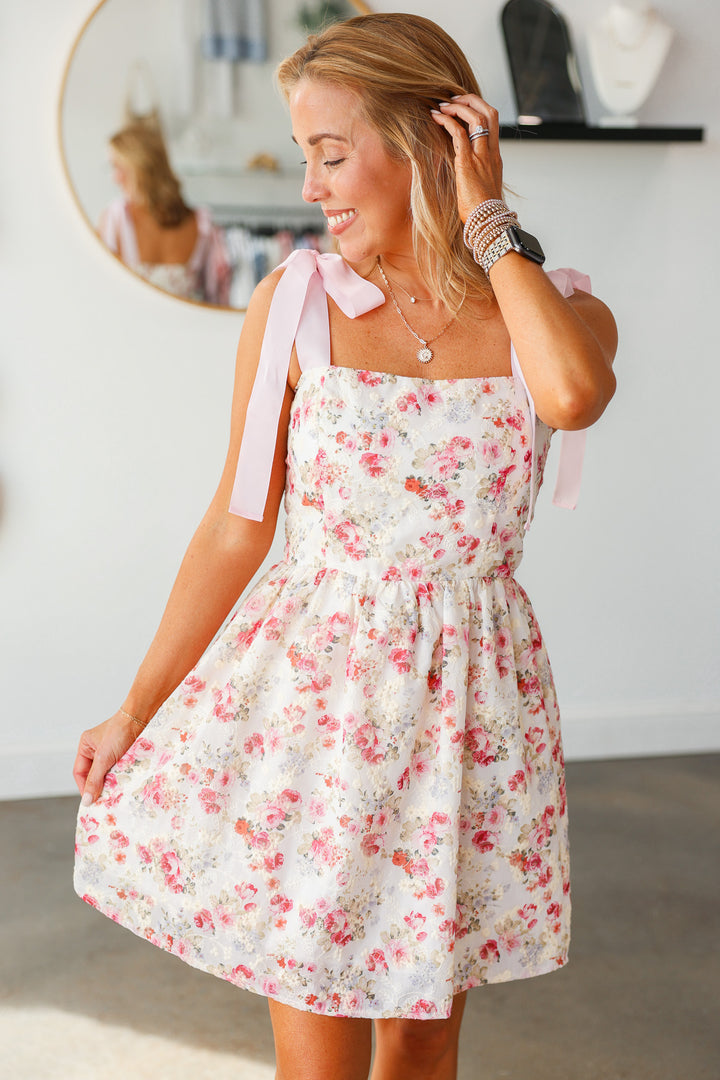 Bow Strap Eyelet Floral Dress