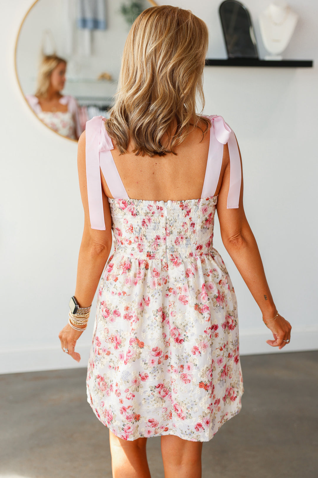 Bow Strap Eyelet Floral Dress