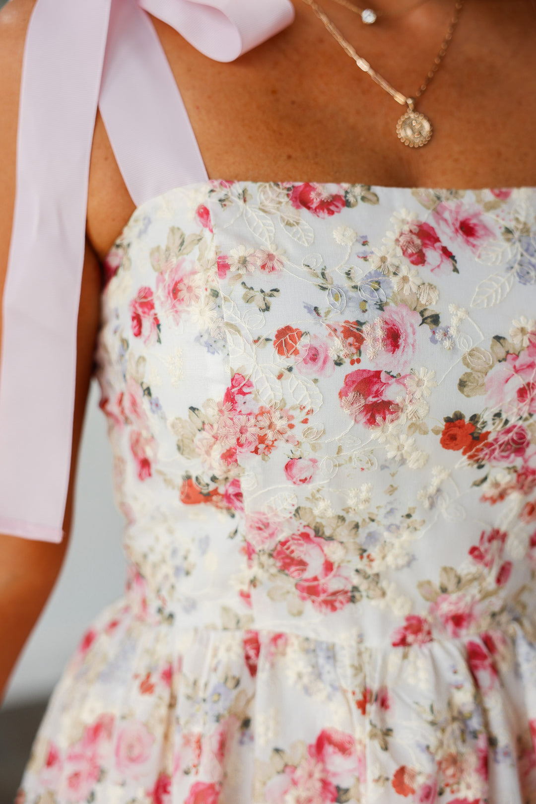 Bow Strap Eyelet Floral Dress