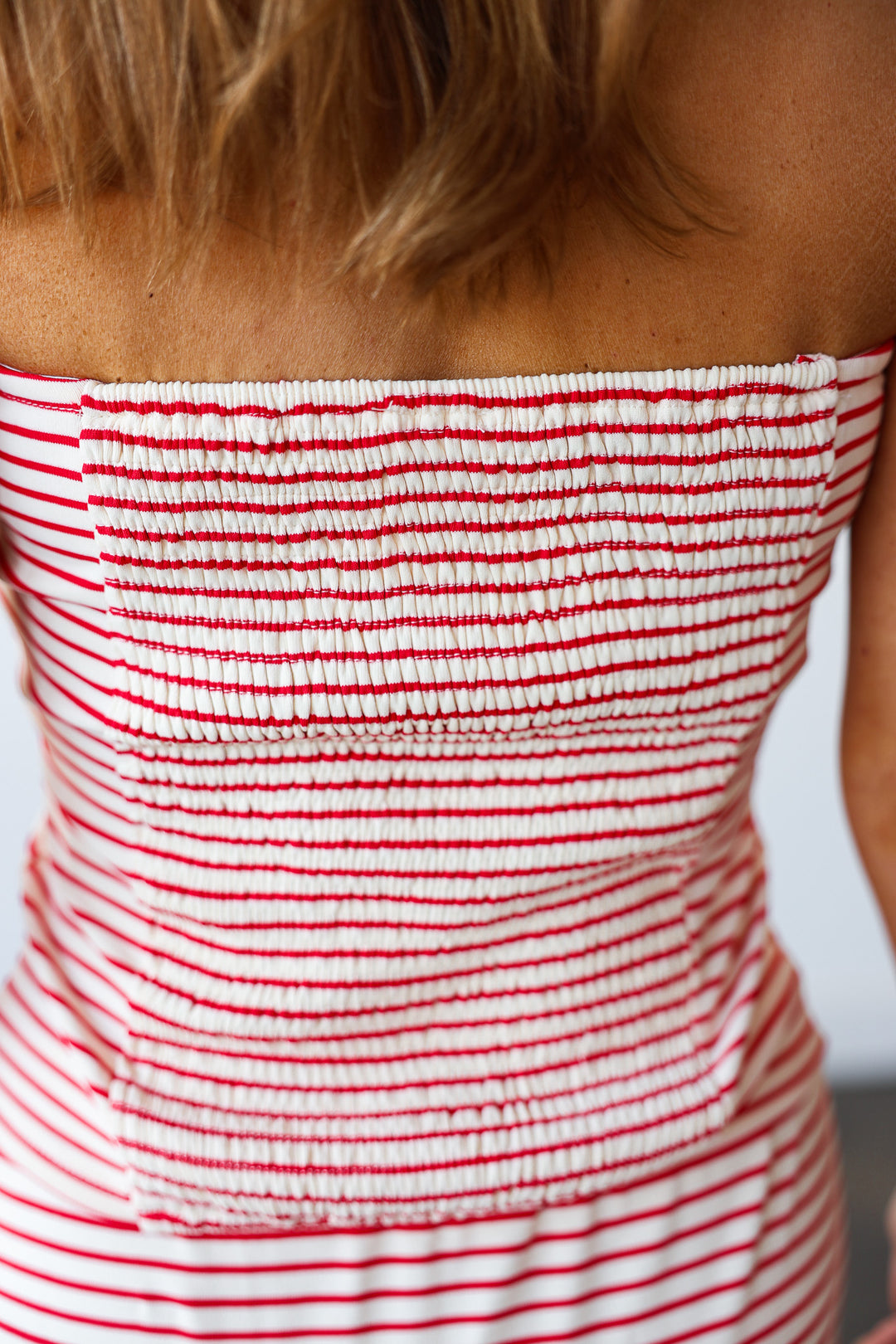 Striped Strapless Top - White/Red