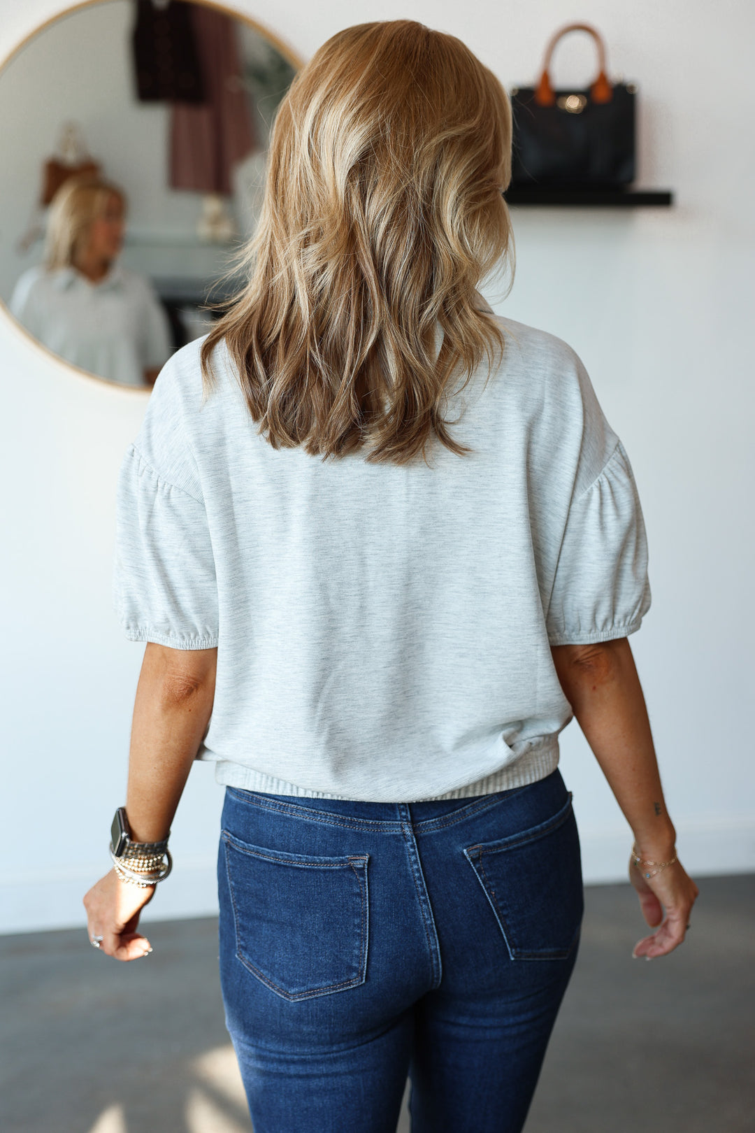 Textured Knit Polo Top - Gray