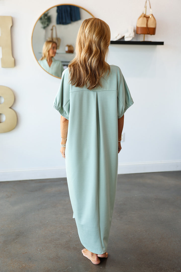 Short Sleeve Scuba Dress - Sage