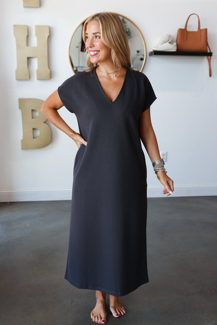 V Neck Maxi Dress - Charcoal