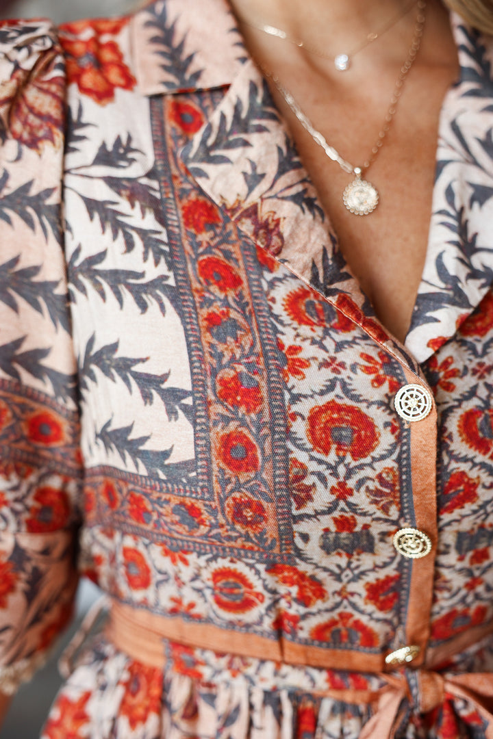 Printed Button Front Dress