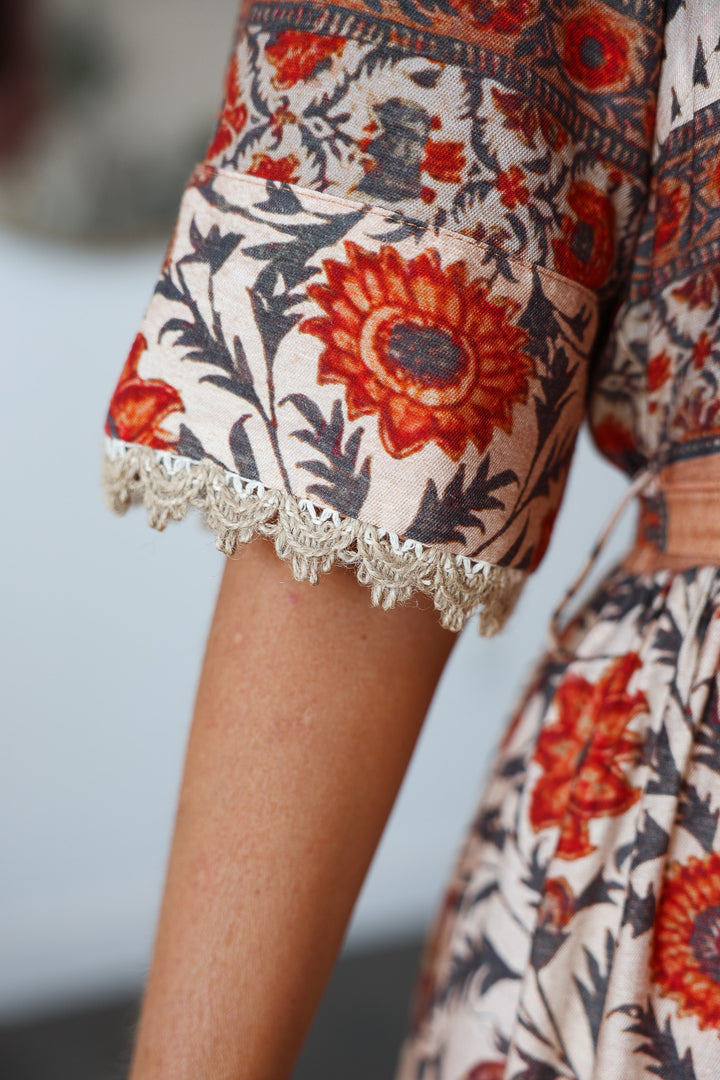 Printed Button Front Dress