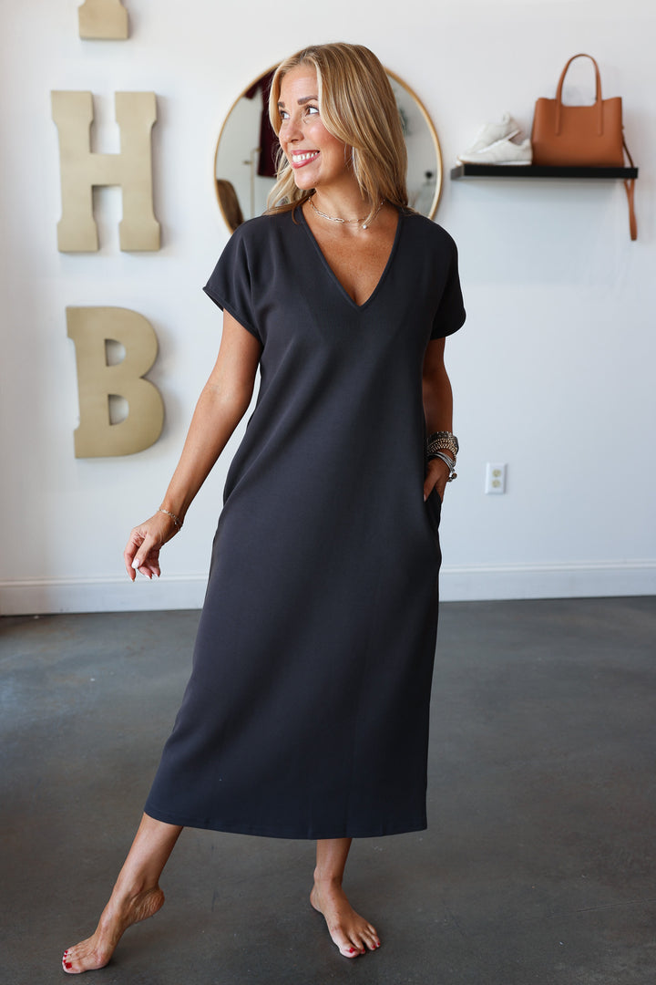 V Neck Maxi Dress - Charcoal