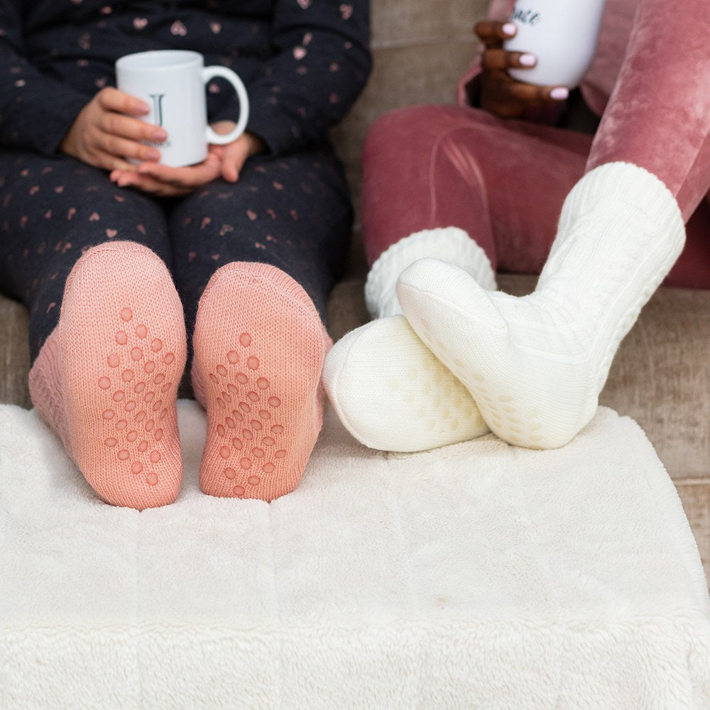 Cozy Sherpa Lined Cable Knit Slipper Socks