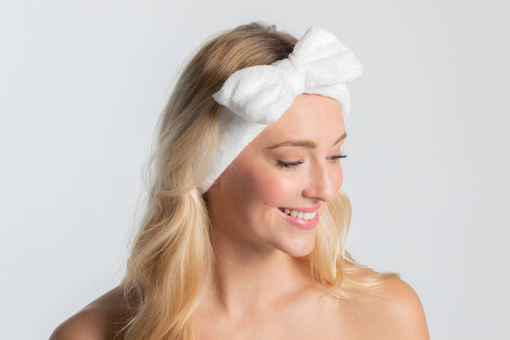 Plush Bow Spa Headband - White