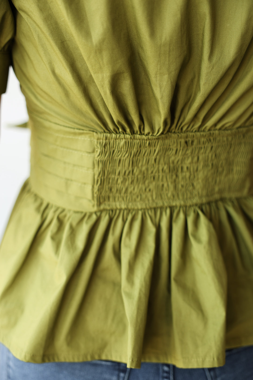 Tie Waist Peplum Top - Olive
