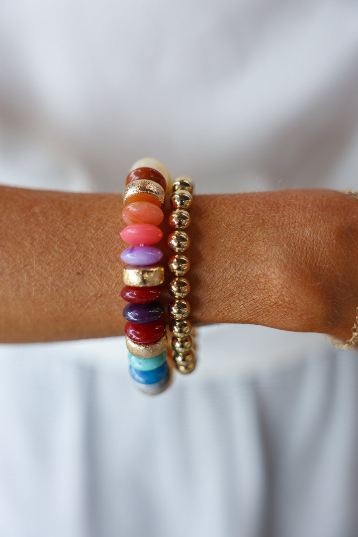 Rondelle Beaded Colorful + Gold Bracelet