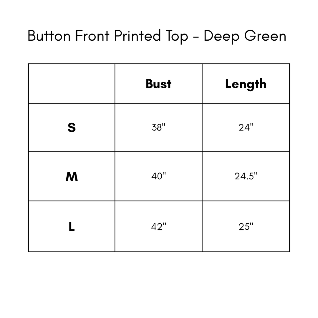 Button Front Printed Top - Deep Green