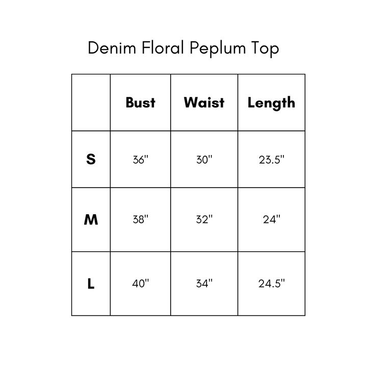 Denim Floral Peplum Top - Blue