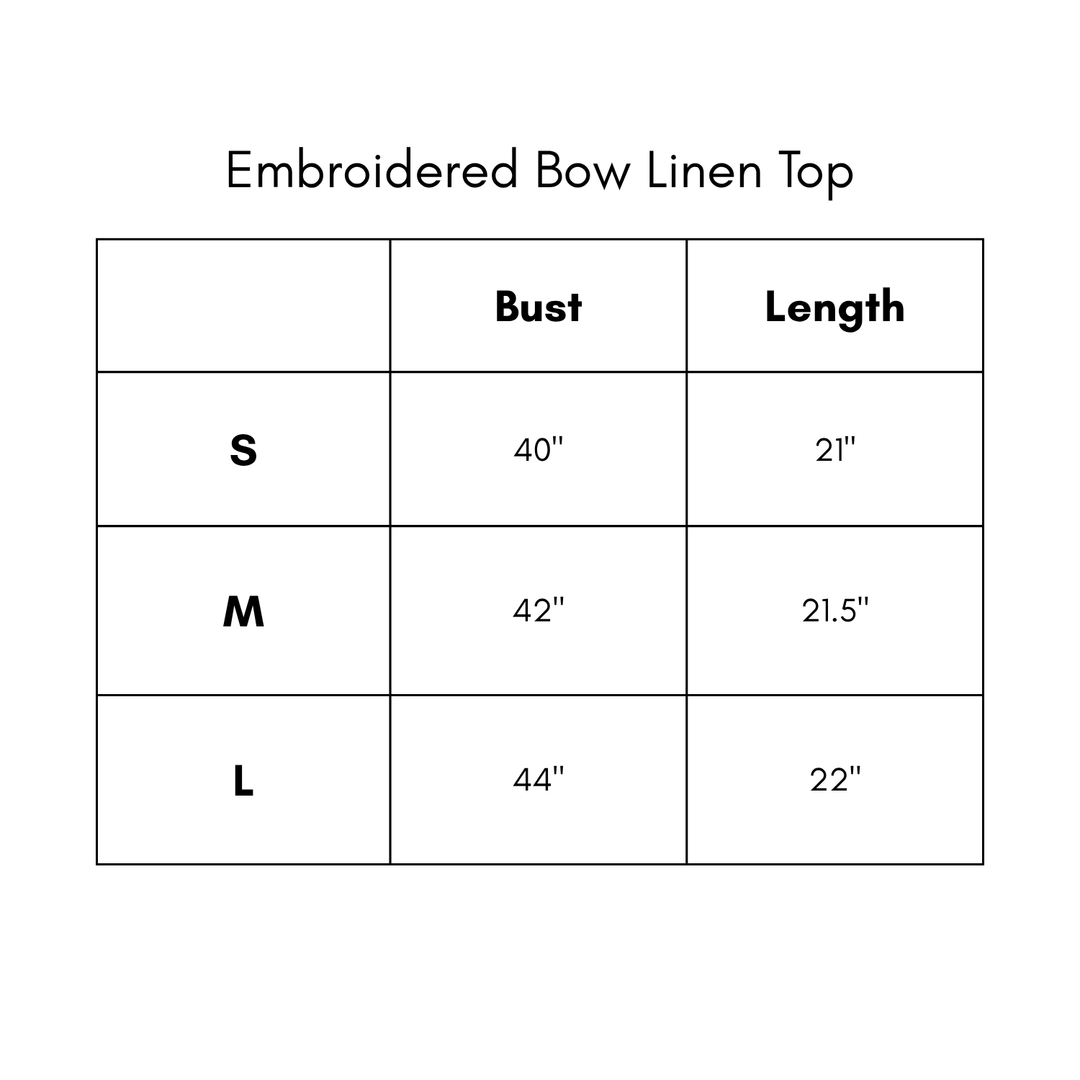 Embroidered Bow Linen Top - Natural