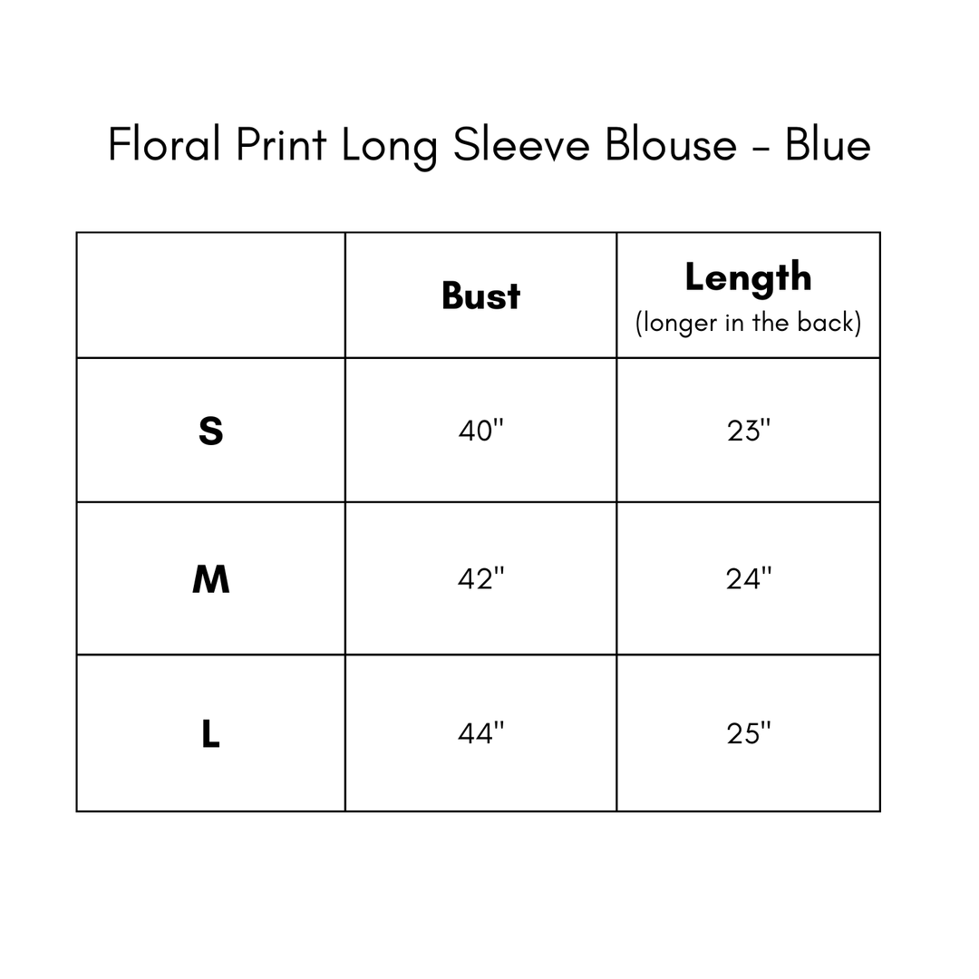 Floral Print Long Sleeve Blouse - Blue