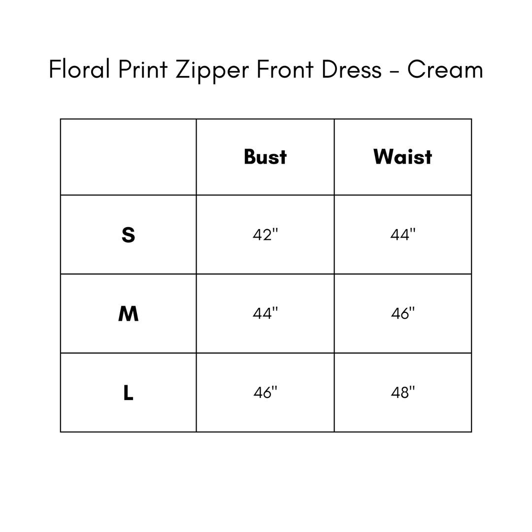 Floral Print Zipper Front Dress - Cream