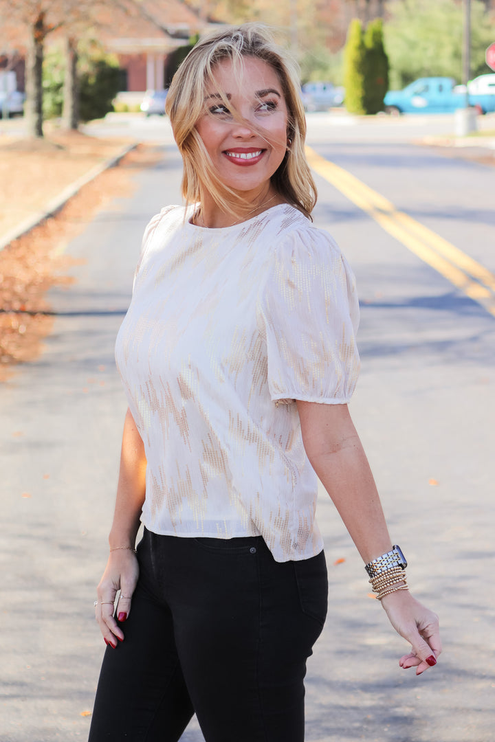 Sequin Pattern Top - Ivory/Gold