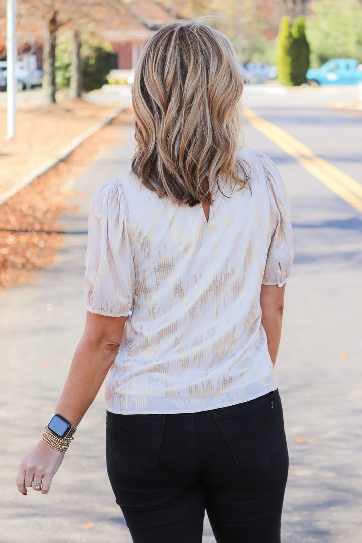 Sequin Pattern Top - Ivory/Gold